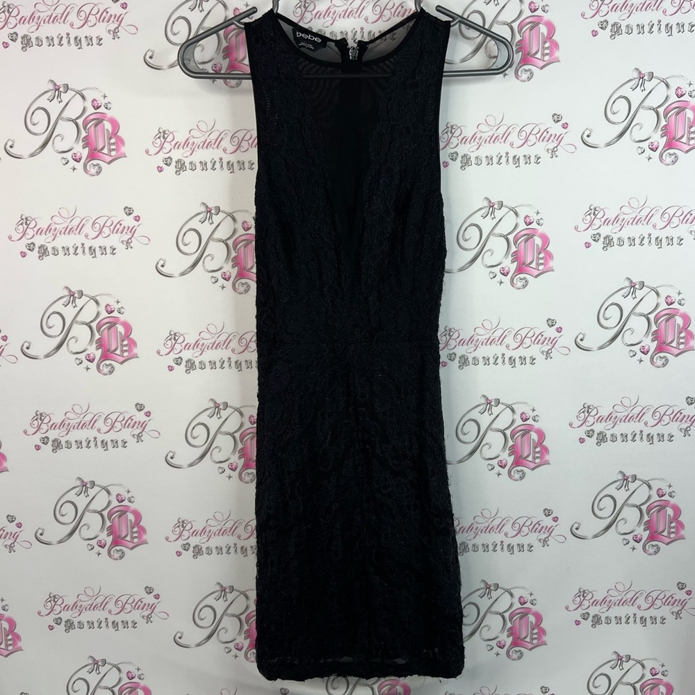 bebe dress lace Lacie floral mesh neckline Elegant Black Lace Midi Dress